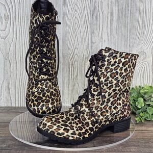 Kali Women's 10 Leopard Print Combat Boots Lace Up Chunky‎ Sole Festival Punk